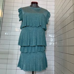 Zara Sparkle ruffle top and skirt flapper style, Medium, Blue set